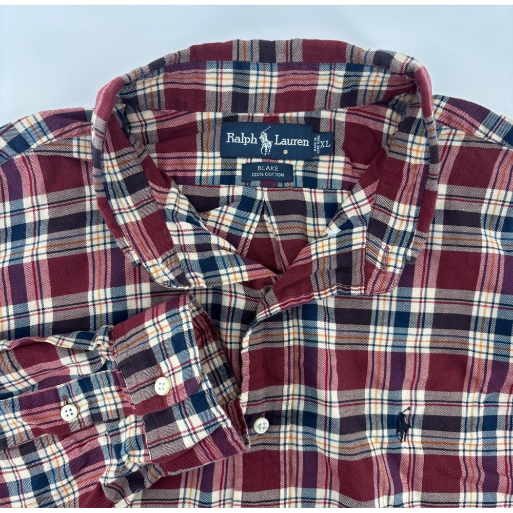 Ralph‎ Lauren Button Down Shirt Men's XL Maroon Plaid Blake Cotton